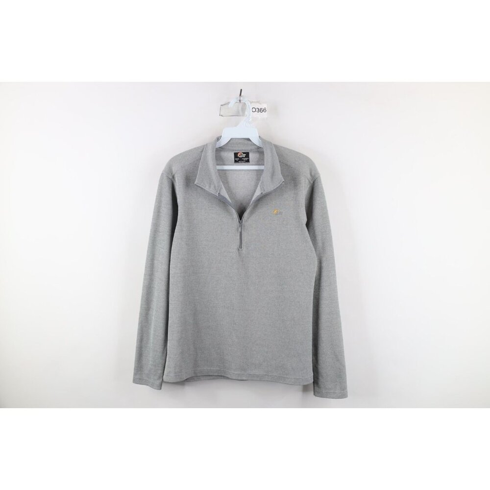 Lowe Alpine Mens Small Spell Out Knit Outdoor Hiking Half Zip Pullover Top Gray
